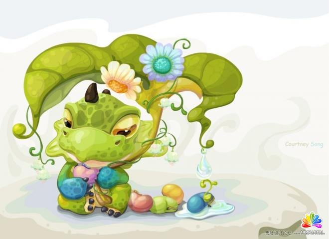 Flash繪制小龍與花插畫場景 模板無憂